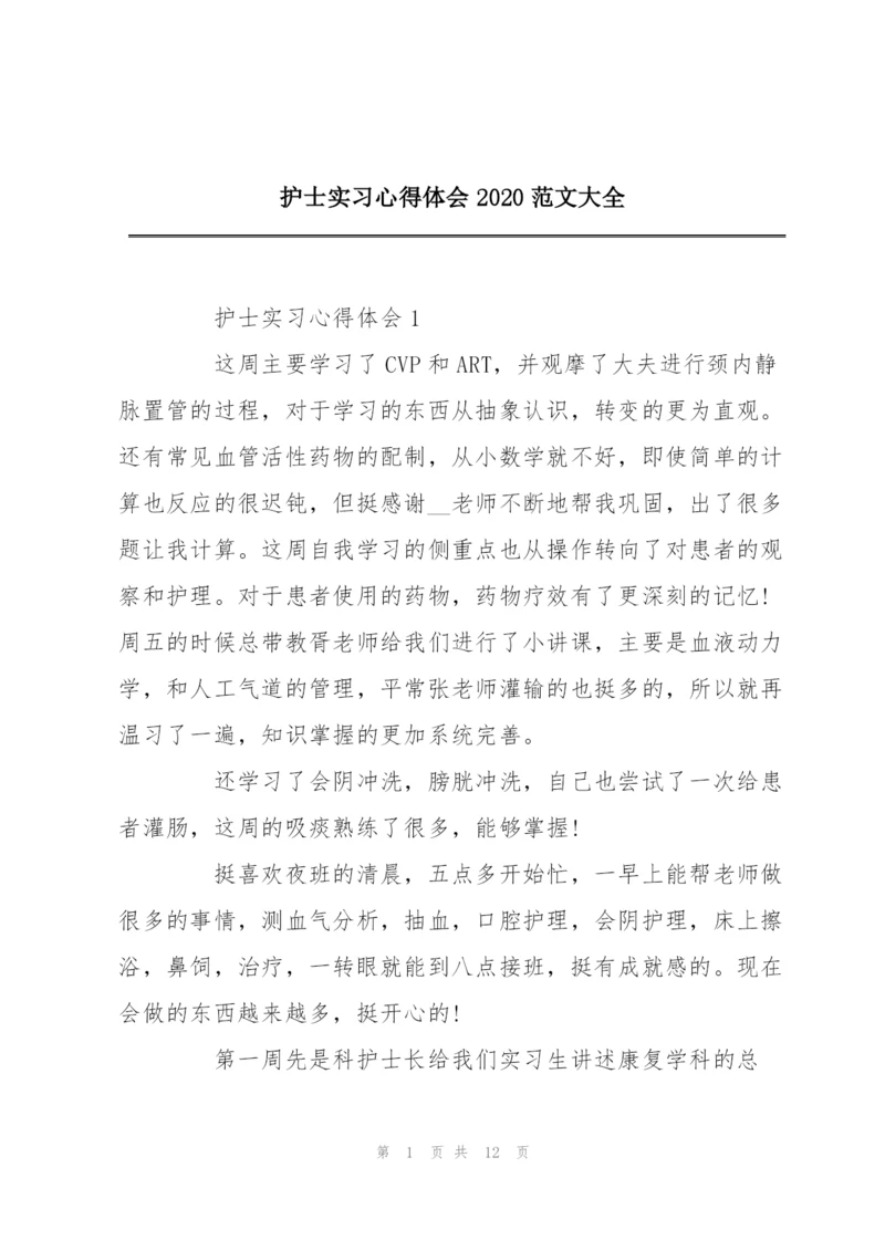 护士实习心得体会2020范文大全.docx