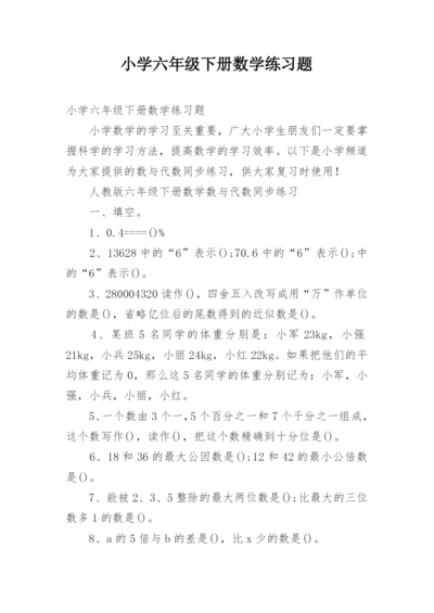 小学六年级下册数学练习题.docx