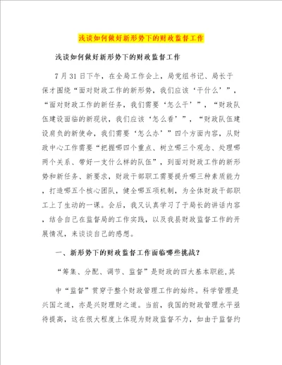 浅谈如何做好新形势下的财政监督工作