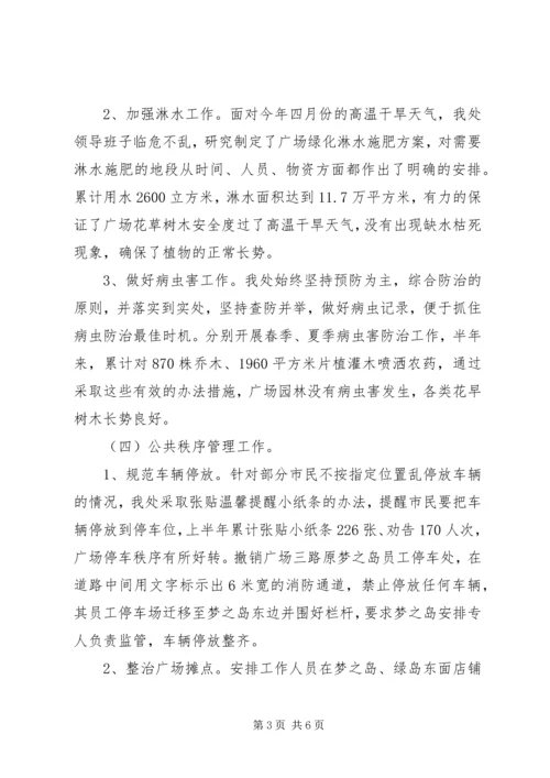 市城市广场管理处XX年上半年工作总结及下半年工作计划 (2).docx