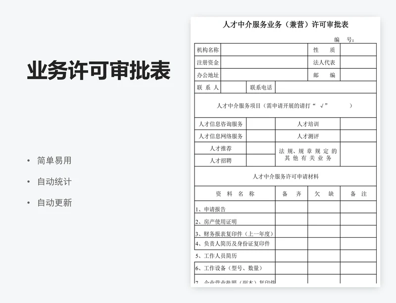 业务许可审批表