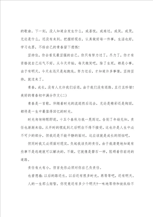 美好的青春初中满分作文精选10篇