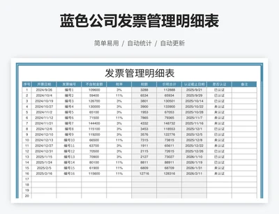 蓝色公司发票管理明细表