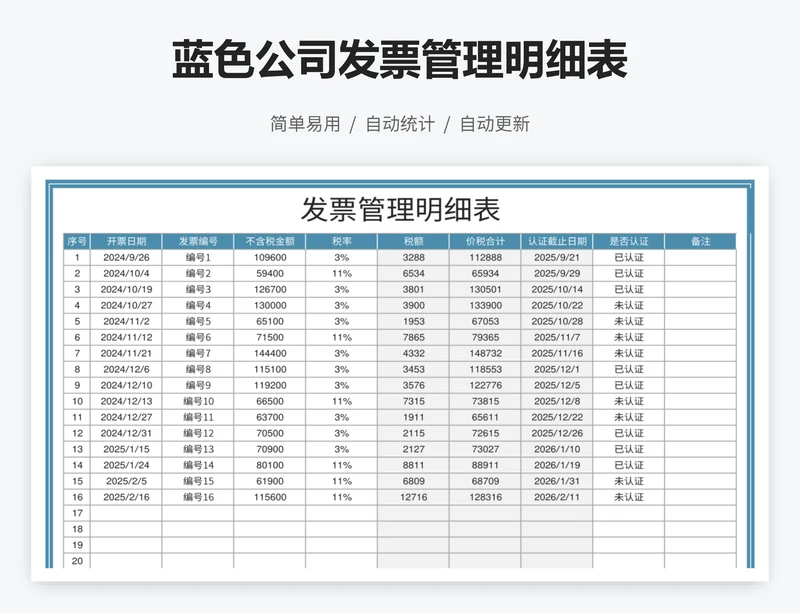 蓝色公司发票管理明细表