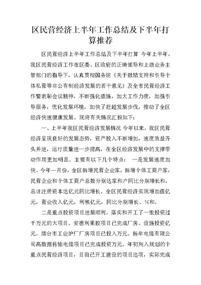 区民营经济上半年工作总结及下半年打算推荐