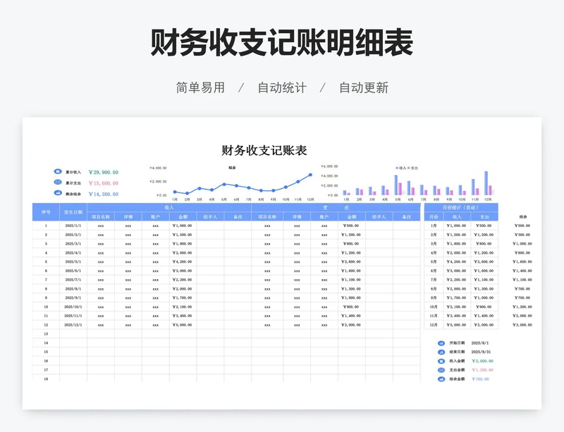 财务收支记账明细表
