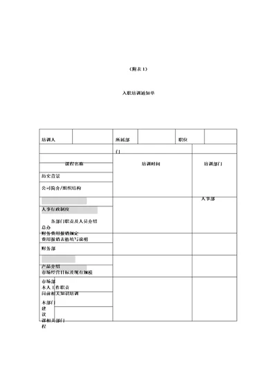 入职培训课程申请表格