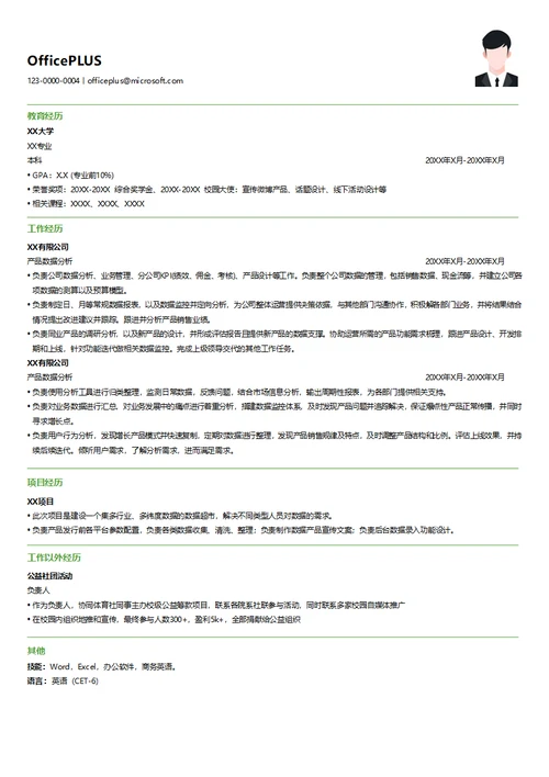 工业产品数据分析简历模板