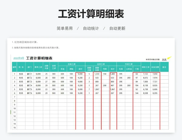 工资计算明细表