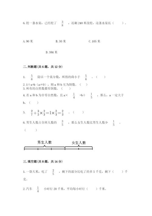 冀教版五年级下册数学第六单元 分数除法 测试卷附参考答案【突破训练】.docx