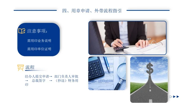 蓝色形状商务风企业报销制度培训PPT模板