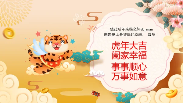 虎年红喜庆贺卡2022元旦春节拜年贺卡PPT