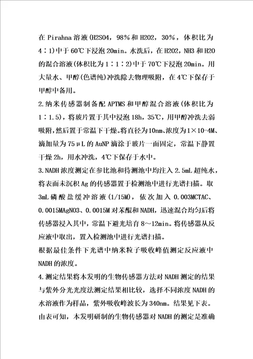 一种用于检测nadh浓度的纳米生物传感器及其检测方法