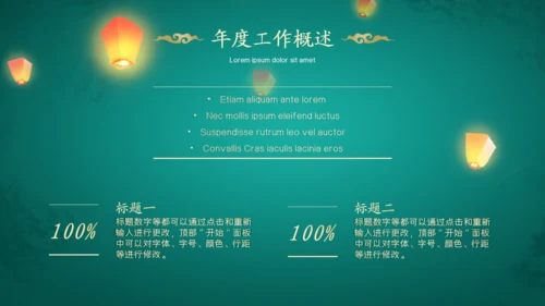 绿金色中国风年度工作总结通用PPT模板