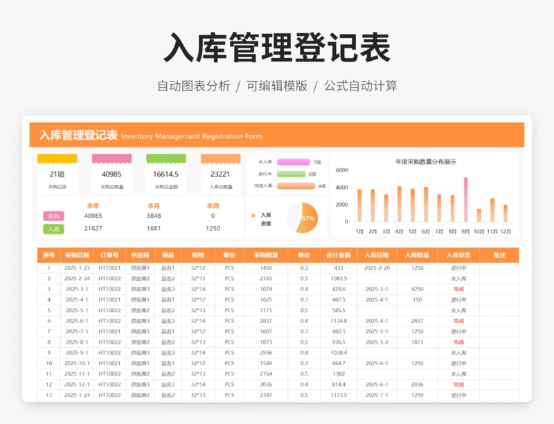 入库管理登记表