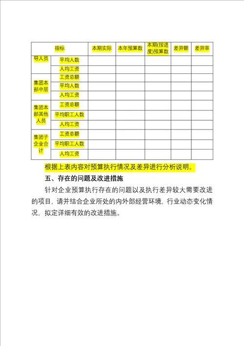 2017年度全面预算季度执行分析报告模板