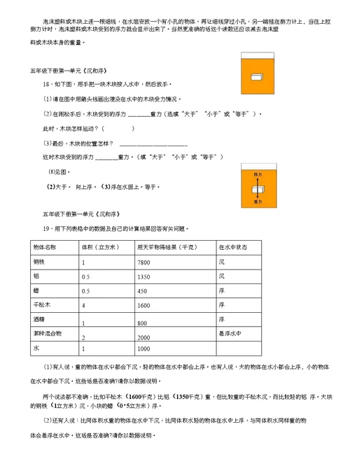 小学科学5年级探究题(全册)