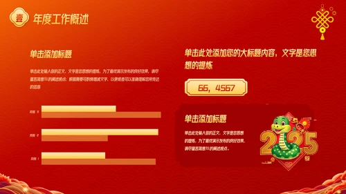 红色中国风蛇年年终总结汇报PPT