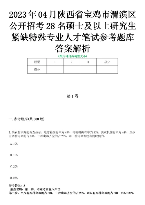 2023年04月陕西省宝鸡市渭滨区公开招考28名硕士及以上研究生紧缺特殊专业人才笔试参考题库答案解析