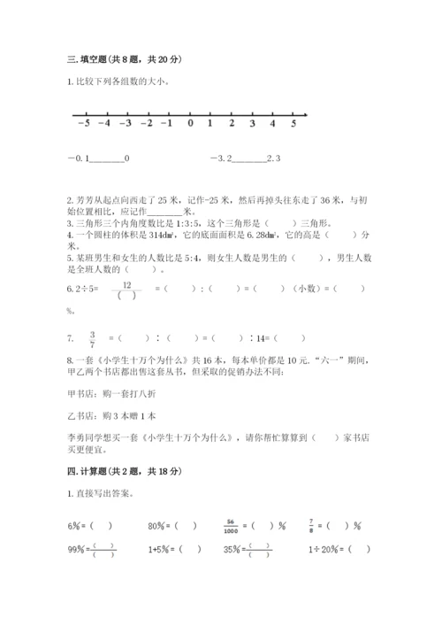 北京版小学六年级下册数学期末综合素养测试卷及完整答案（精选题）.docx