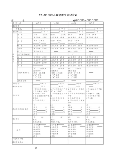 12～30月龄儿童健康检查记录表