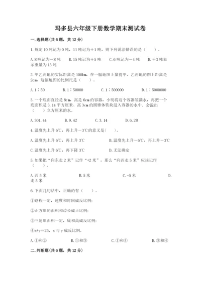 玛多县六年级下册数学期末测试卷（名师系列）.docx