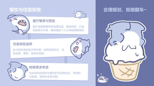 呆呆鲨蓝色卡通风旅游攻略ppt模版