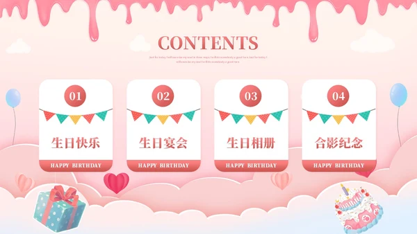 粉色生日会儿童生日相册ppt模板