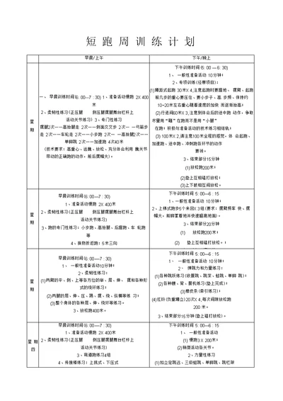 短跑周训练计划表格