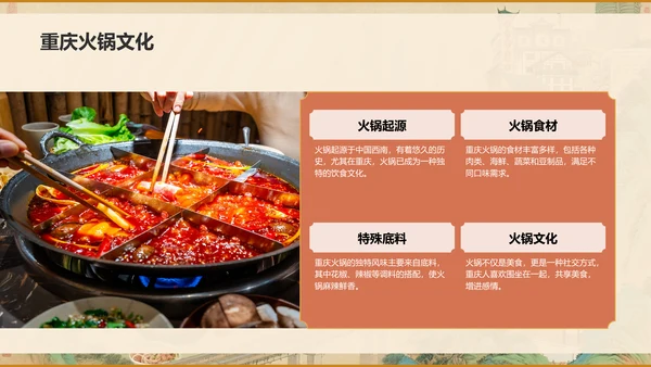 橙色复古风重庆山城美食与景点全攻略PPT模板