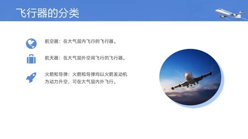 实拍风蓝色航空航天知识飞机飞行器科普PPT课件