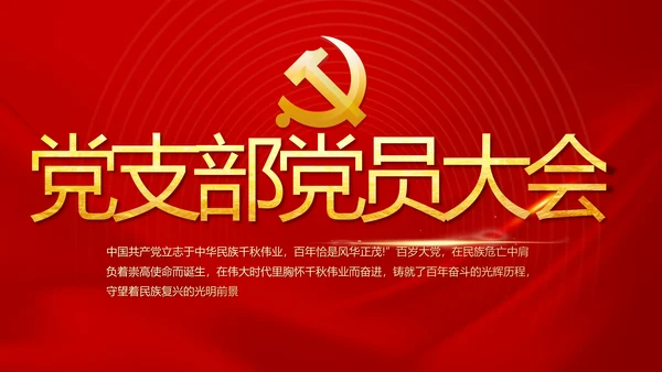 党支部党员大会工作总结PPT模板