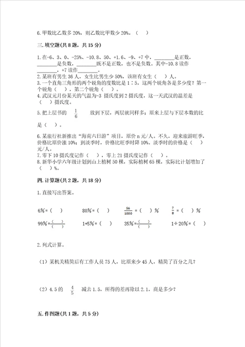 小学数学六年级下册期末测试卷达标题