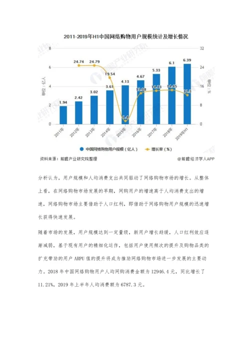 中国网络购物行业市场分析市场、用户规模逐年增长-阿里京东占据绝对优势.docx