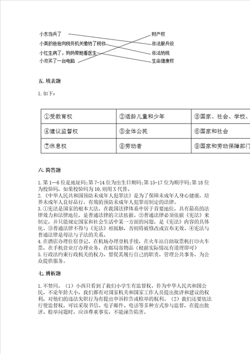 部编版六年级上册道德与法治期末测试卷附参考答案完整版