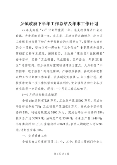 乡镇政府下半年工作总结及年末工作计划.docx