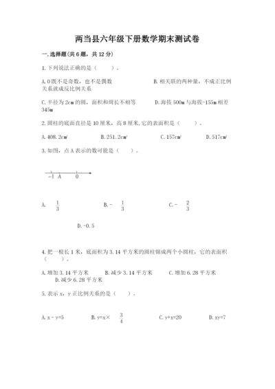 两当县六年级下册数学期末测试卷往年题考.docx