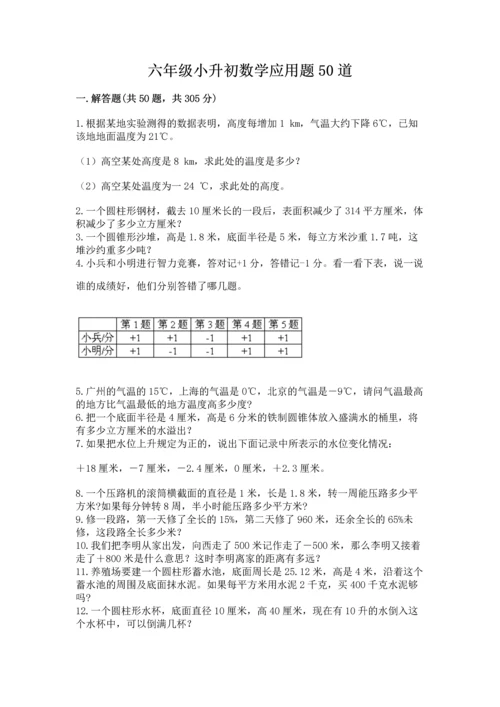 六年级小升初数学应用题50道附参考答案（综合卷）.docx