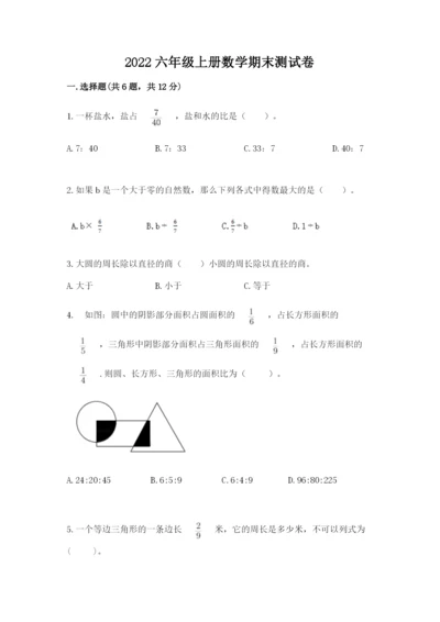 2022六年级上册数学期末测试卷附答案【轻巧夺冠】.docx