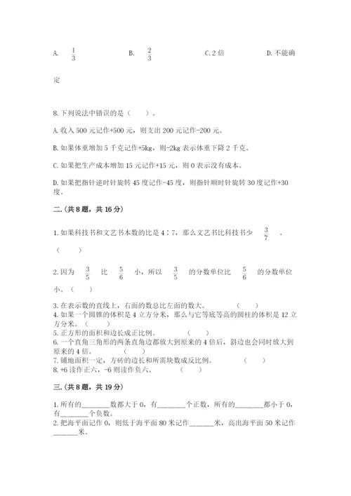 河南省平顶山市六年级下册数学期末测试卷（考试直接用）.docx