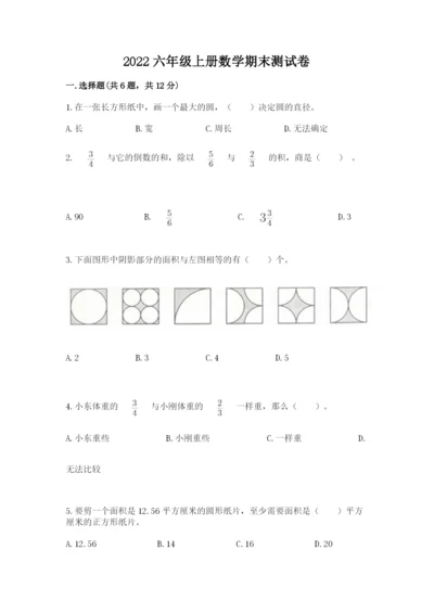 2022六年级上册数学期末测试卷附答案（综合卷）.docx