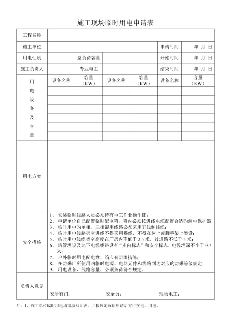 施工现场临时用电申请表.docx