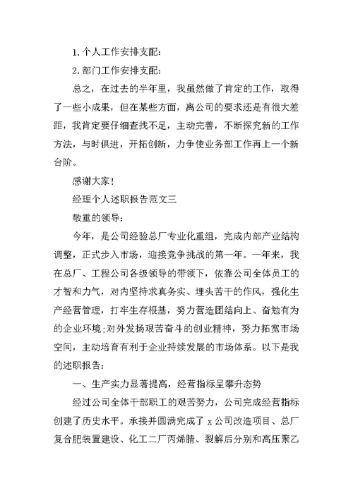 经理的个人述职报告五篇