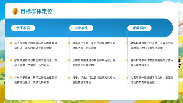 蓝黄色3D关于动物园趣味研学方案PPT模板