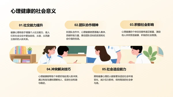 橙色插画风风校园心理健康讲座PPT模板