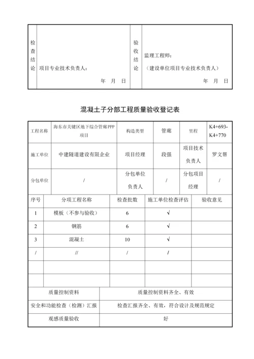 混凝土子分部工程质量验收记录表.docx