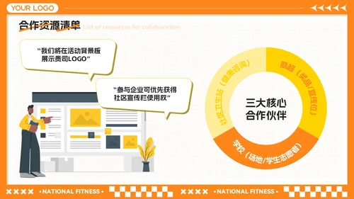 橙黄色卡通风全民健身月-社区活动策划与推广