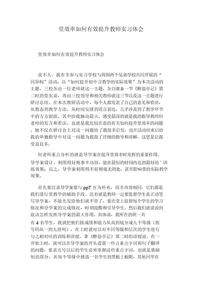 堂效率如何有效提升教师实习体会