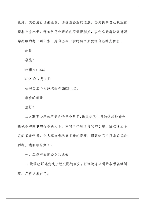 公司员工个人述职报告2022年