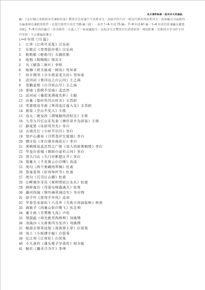 义务教育新课程标准2011版语文附录优秀诗文背诵篇目